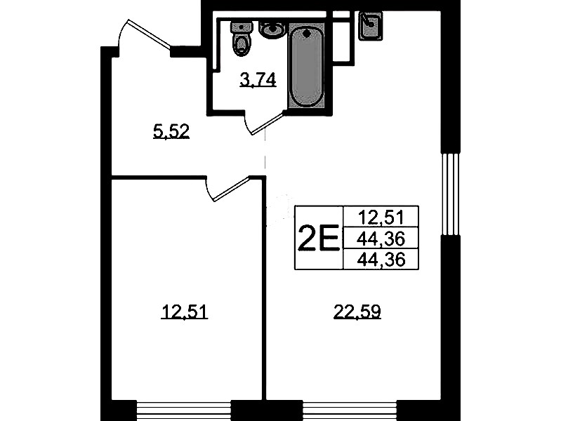 1-комнатная квартира 44.36 м², 2/12 эт., ЖК «Новые Лаврики»